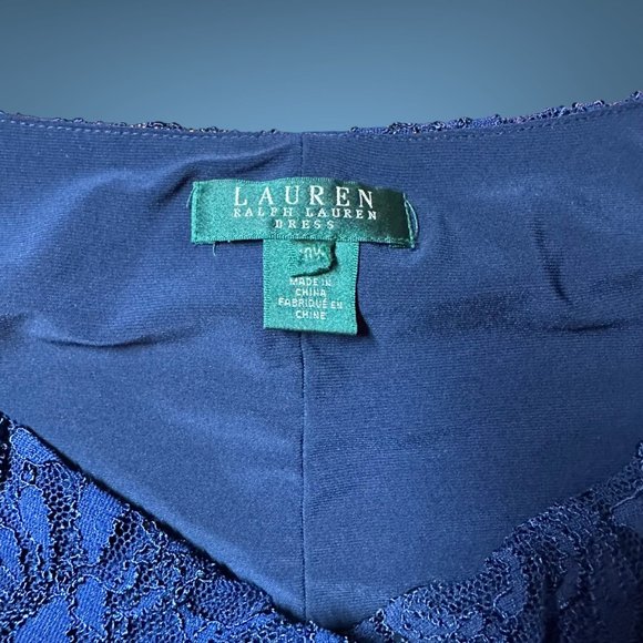 Ralph Lauren|Sheath Long Dress|Size 10|Navy Blue|Full Lace|Sequin|Lined|Stretch - Picture 15 of 16